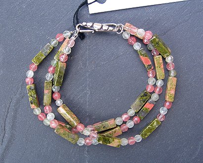 unakite with green & cherry quartz bracelet