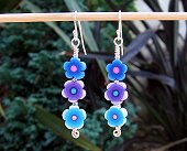 purple & blue polymer clay flower earrings