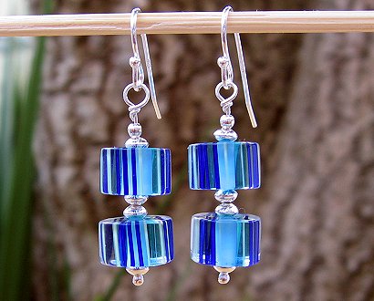 blue cane glass earrings