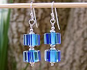 blue cane glass earrings