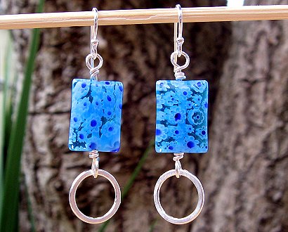 blue millefiori earrings