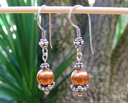 bronze pearl & Bali silver earrings