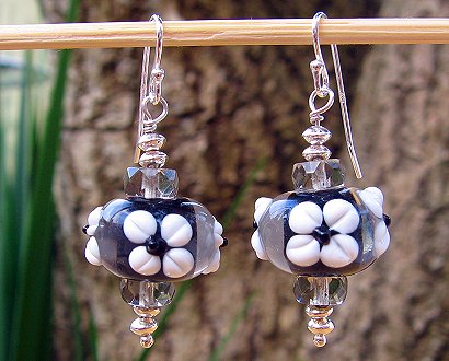 black & white flower earrings