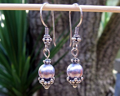 purple pearl & Bali silver earrings