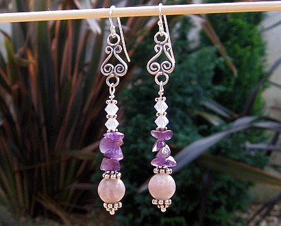 Bali swirls, crystals & gemstone earrings