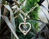 crystal pearl & Karen silver heart necklace