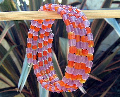 orange & purple frosted glass cubes bracelet
