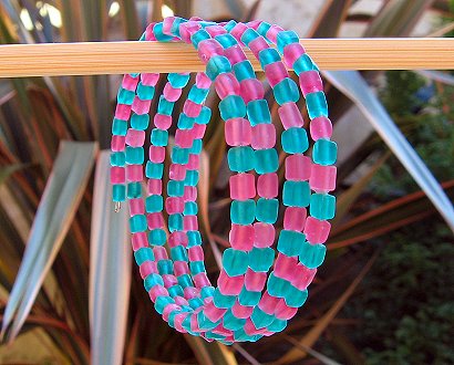 pink & teal frosted glass cubes bracelet