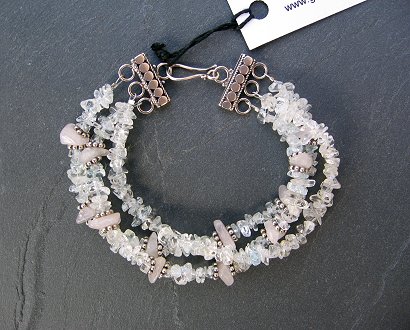 blue topaz, rose quartz & Bali silver bracelet