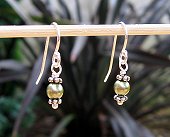 small, green crystal pearl earrings