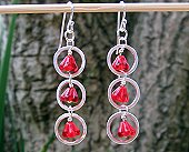 cranberry flowers & silver circle earrings