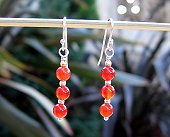 red agate & silver bead earrings