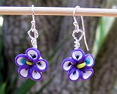 purple & white polymer clay flower earrings