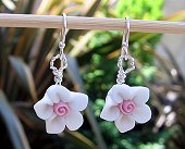white & pink polymer clay flower earrings