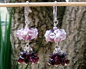 purple flowers & garnet earrings