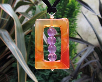 red agate rectangle & amethyst pendant