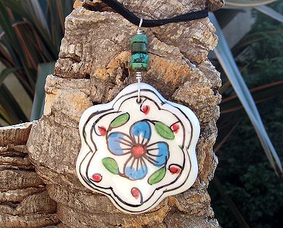 flower ceramic pendant & turquoise