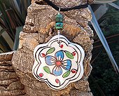 flower ceramic pendant & turquoise gemstones